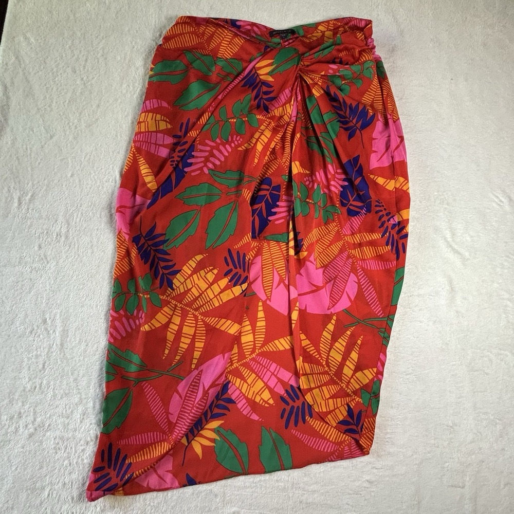 Skies Are Blue Tropical Floral Orange Red Midi Skirt Size Large Beach  Resort